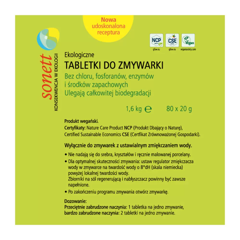 Ekologiczne tabletki do zmywarki | Sonett