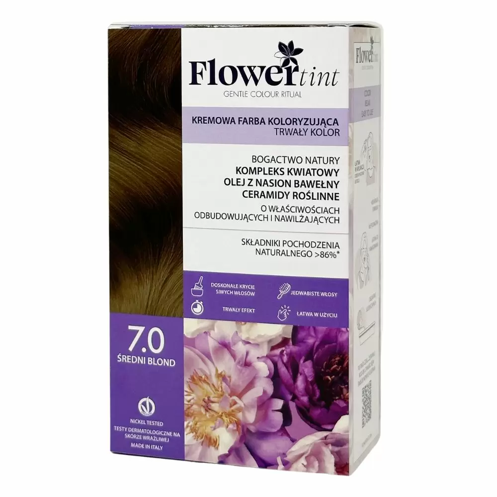 Kremowa farba koloryzująca do włosów 7.0 - Średni blond | FlowerTint